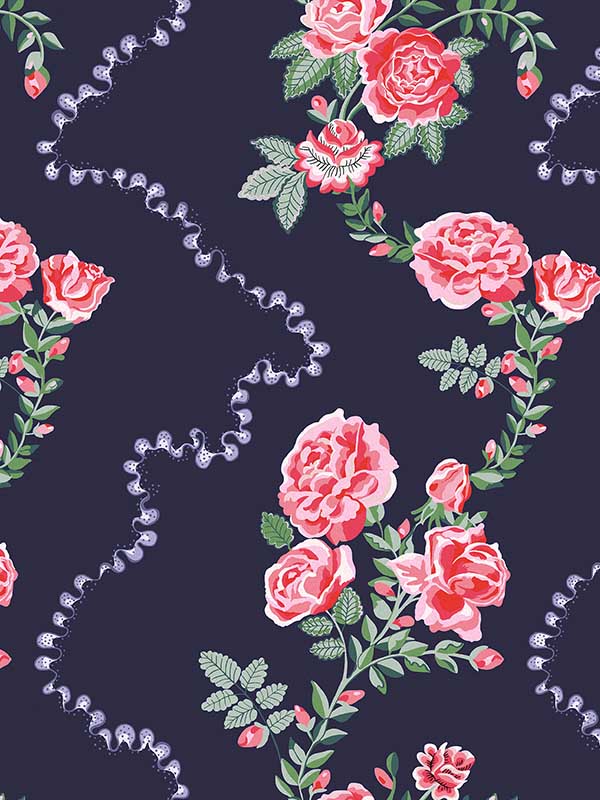 Rose Flutter fabric in navy color - pattern number 131423 - by Graham and Brown in the Cath Kidston SS25 collection