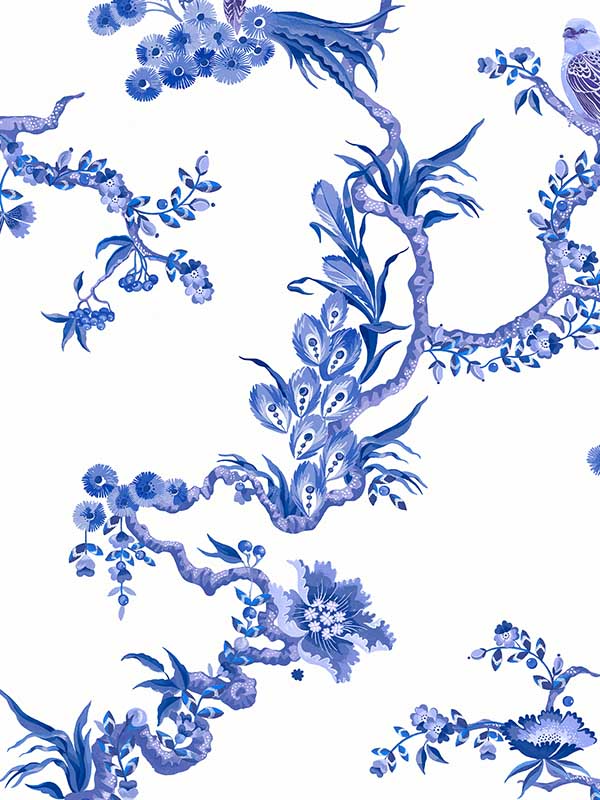 Birds and Berries fabric in blue color - pattern number 131425 - by Graham and Brown in the Cath Kidston SS25 collection