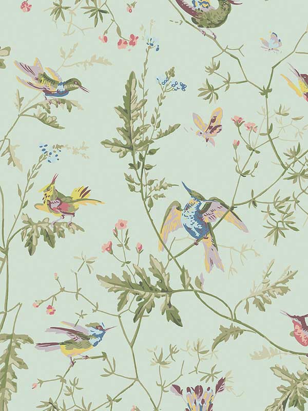 Hummingbirds fabric in blue multi colour color - pattern number 100/14069.CS.0 - by Cole and Son in the Selection of Hummingbirds collection
