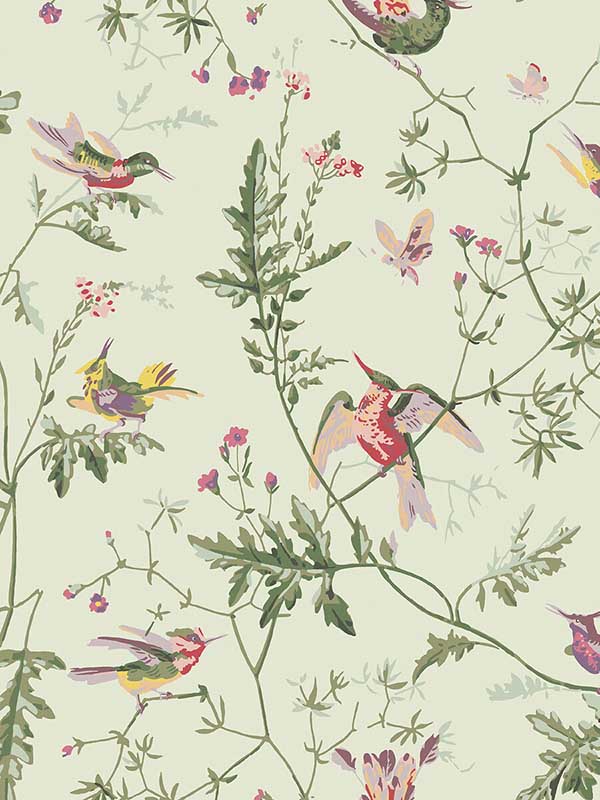 Hummingbirds fabric in green multi colour color - pattern number 100/14070.CS.0 - by Cole and Son in the Selection of Hummingbirds collection