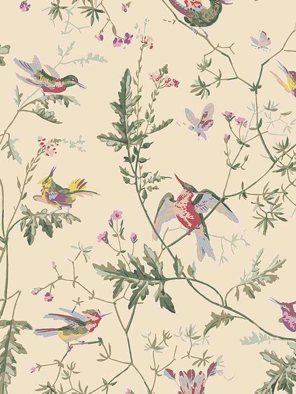 Hummingbirds fabric in original multi colour color - pattern number 100/14071.CS.0 - by Cole and Son in the Selection of Hummingbirds collection