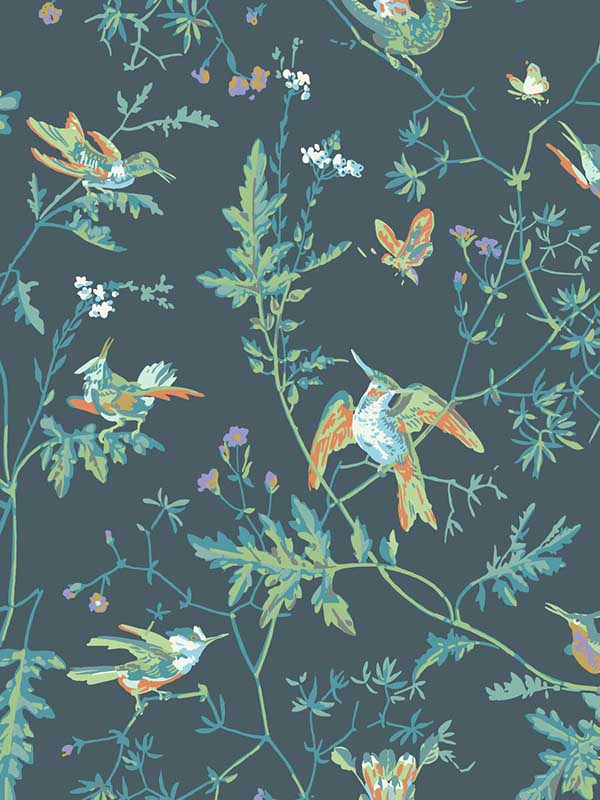 Hummingbirds fabric in viridian color - pattern number 112/4014.CS.0 - by Cole and Son in the Selection of Hummingbirds collection