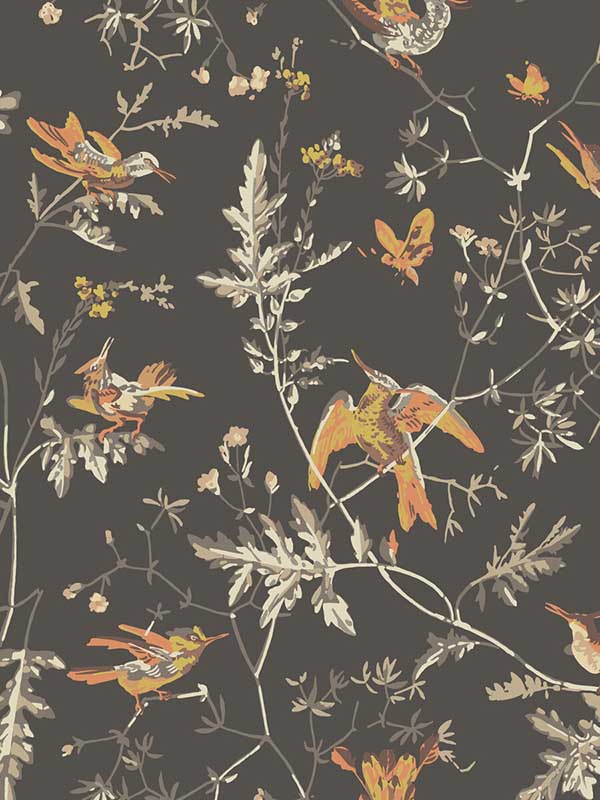 Hummingbirds fabric in charcoal ginger color - pattern number 112/4017.CS.0 - by Cole and Son in the Selection of Hummingbirds collection