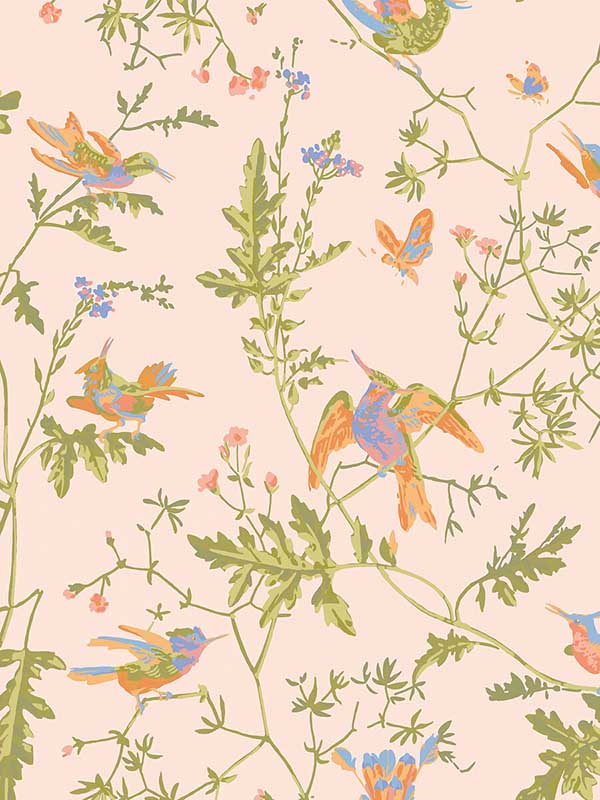 Hummingbirds fabric in blush blue color - pattern number 124/1002.CS.0 - by Cole and Son in the Selection of Hummingbirds collection