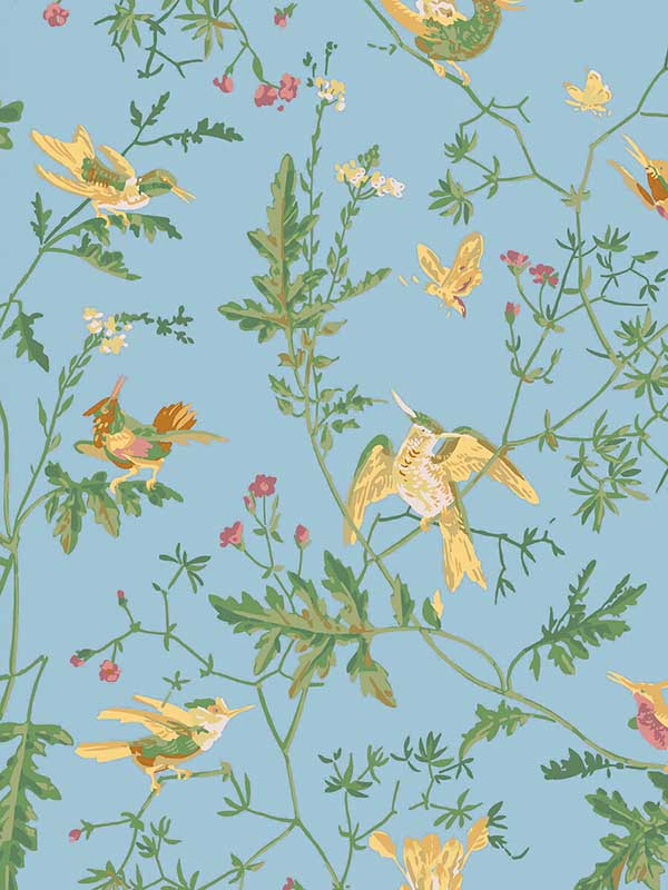 Hummingbirds fabric in yellow blue color - pattern number 124/1004.CS.0 - by Cole and Son in the Selection of Hummingbirds collection
