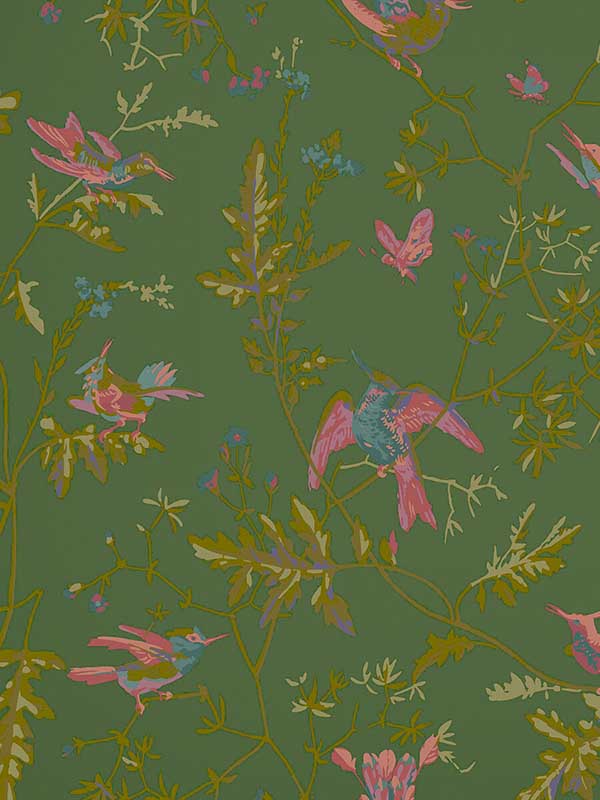 Hummingbirds fabric in sage pink color - pattern number 124/1005.CS.0 - by Cole and Son in the Selection of Hummingbirds collection