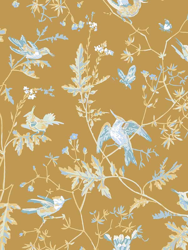 Hummingbirds fabric in grey gold color - pattern number 124/1006.CS.0 - by Cole and Son in the Selection of Hummingbirds collection
