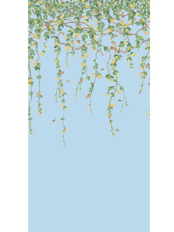 Hummingbirds Flora fabric in blue color - pattern number 124/2011.CS.0 - by Cole and Son in the Selection of Hummingbirds collection