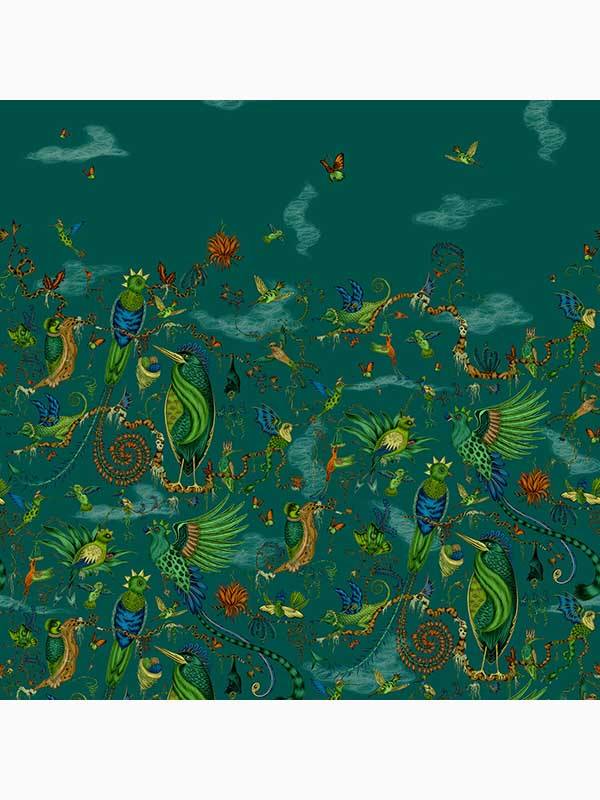 Cloud Forest fabric in teal color - pattern number W0200/02.CAC.0 - by Clarke and Clarke in the Mythica Wallcoverings collection