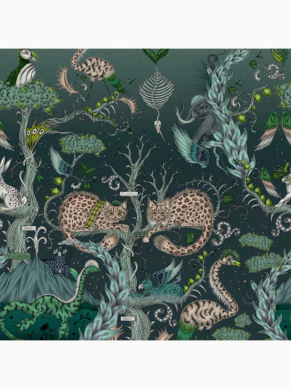 Highland Wonder fabric in lagoon color - pattern number W0202/01.CAC.0 - by Clarke and Clarke in the Mythica Wallcoverings collection