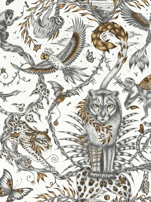 Bosque Dreams fabric in bronze color - pattern number W0213/01.CAC.0 - by Clarke and Clarke in the Mythica Wallcoverings collection