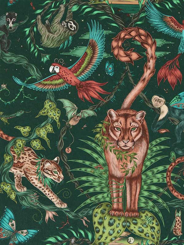 Bosque Dreams fabric in forest color - pattern number W0213/02.CAC.0 - by Clarke and Clarke in the Mythica Wallcoverings collection