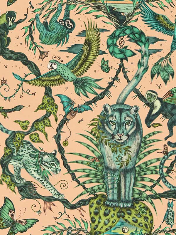 Bosque Dreams fabric in pink color - pattern number W0213/04.CAC.0 - by Clarke and Clarke in the Mythica Wallcoverings collection