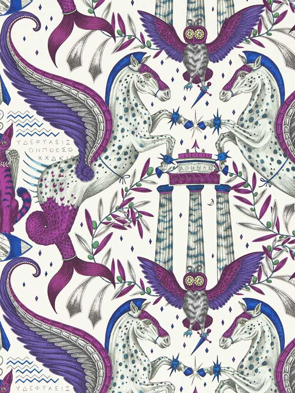 Odyssey Mythos fabric in violet color - pattern number W0215/03.CAC.0 - by Clarke and Clarke in the Mythica Wallcoverings collection