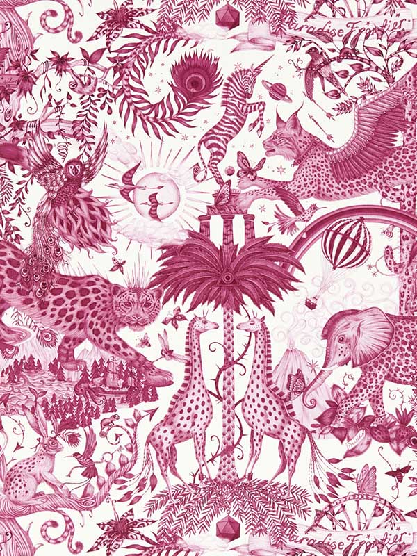 Paradise Lost fabric in berry color - pattern number W0216/01.CAC.0 - by Clarke and Clarke in the Mythica Wallcoverings collection