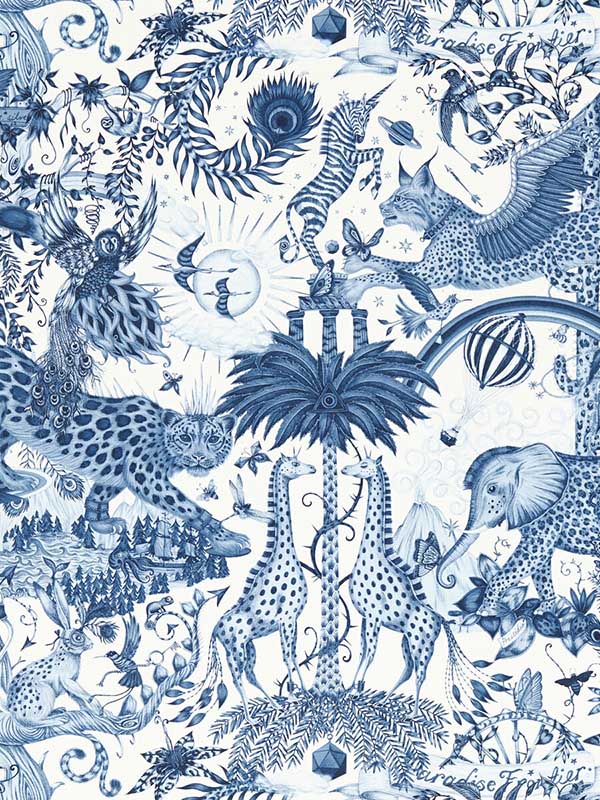 Paradise Lost fabric in ink color - pattern number W0216/02.CAC.0 - by Clarke and Clarke in the Mythica Wallcoverings collection