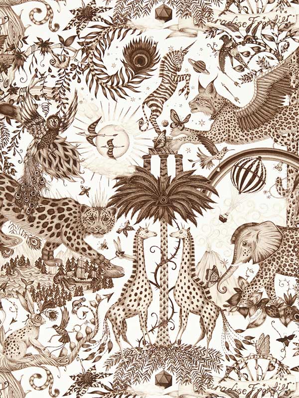 Paradise Lost fabric in sepia color - pattern number W0216/04.CAC.0 - by Clarke and Clarke in the Mythica Wallcoverings collection