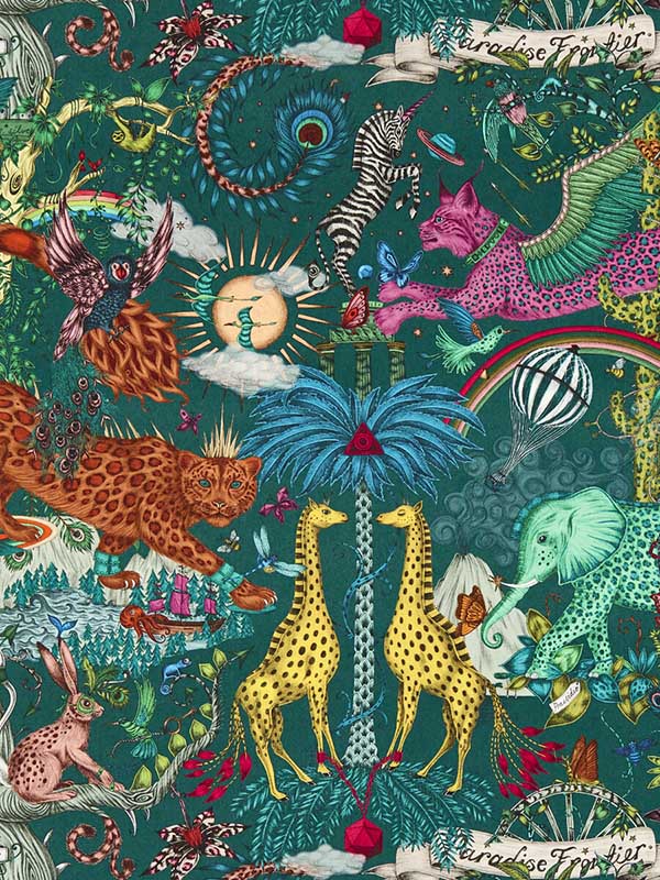 Paradise Lost fabric in teal color - pattern number W0216/05.CAC.0 - by Clarke and Clarke in the Mythica Wallcoverings collection