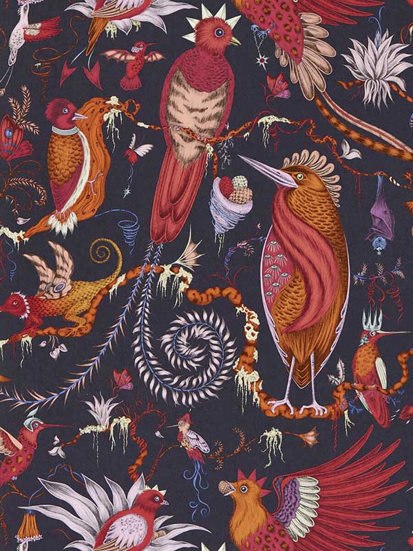 Quetzal fabric in violet color - pattern number W0217/04.CAC.0 - by Clarke and Clarke in the Mythica Wallcoverings collection