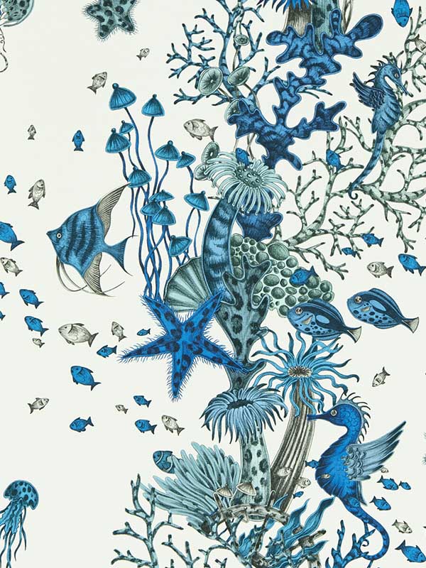 Seaforest fabric in blue color - pattern number W0218/02.CAC.0 - by Clarke and Clarke in the Mythica Wallcoverings collection