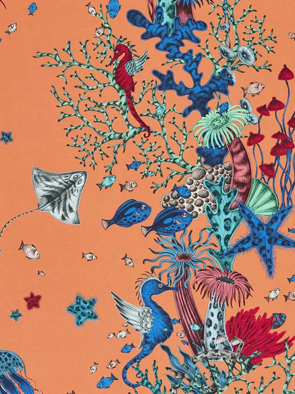 Seaforest wallpaper in peach color - pattern number W0218/05.CAC.0 - by Clarke and Clarke in the Mythica Wallcoverings collection