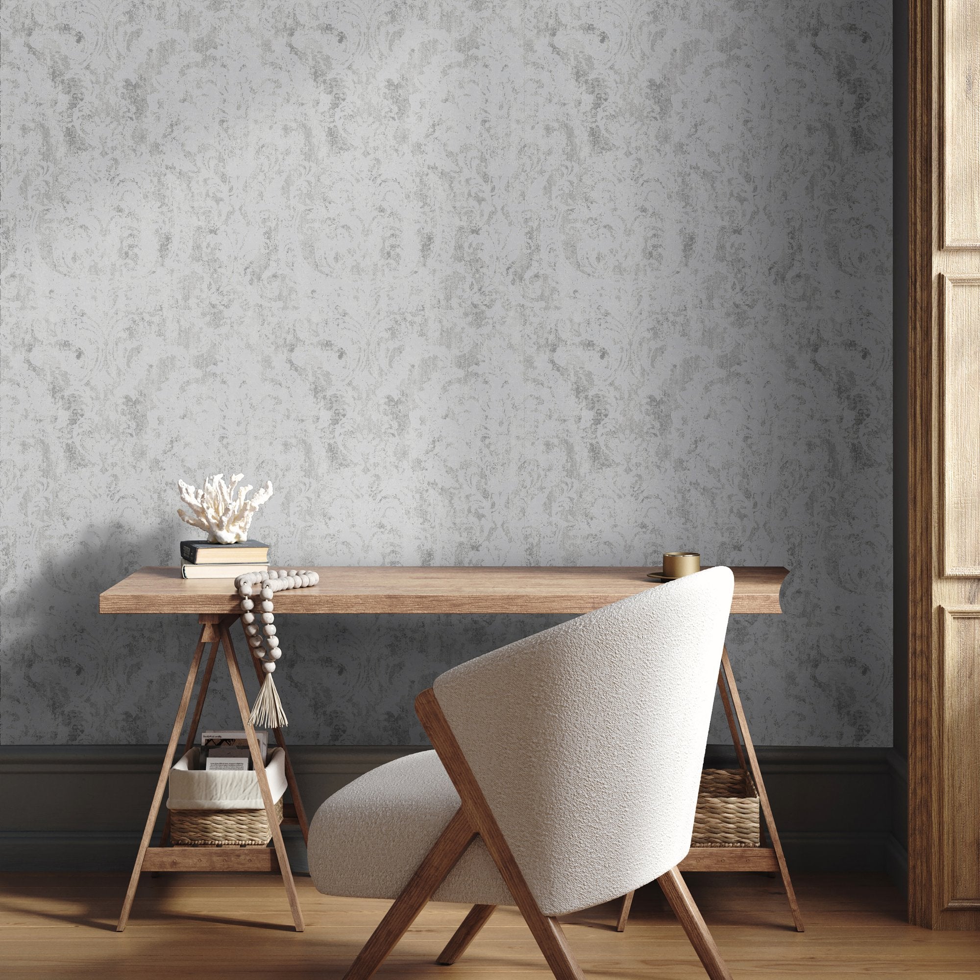 Damask Wallpaper in Grey color - pattern number 27622 - by Galerie in the Cerra collection
