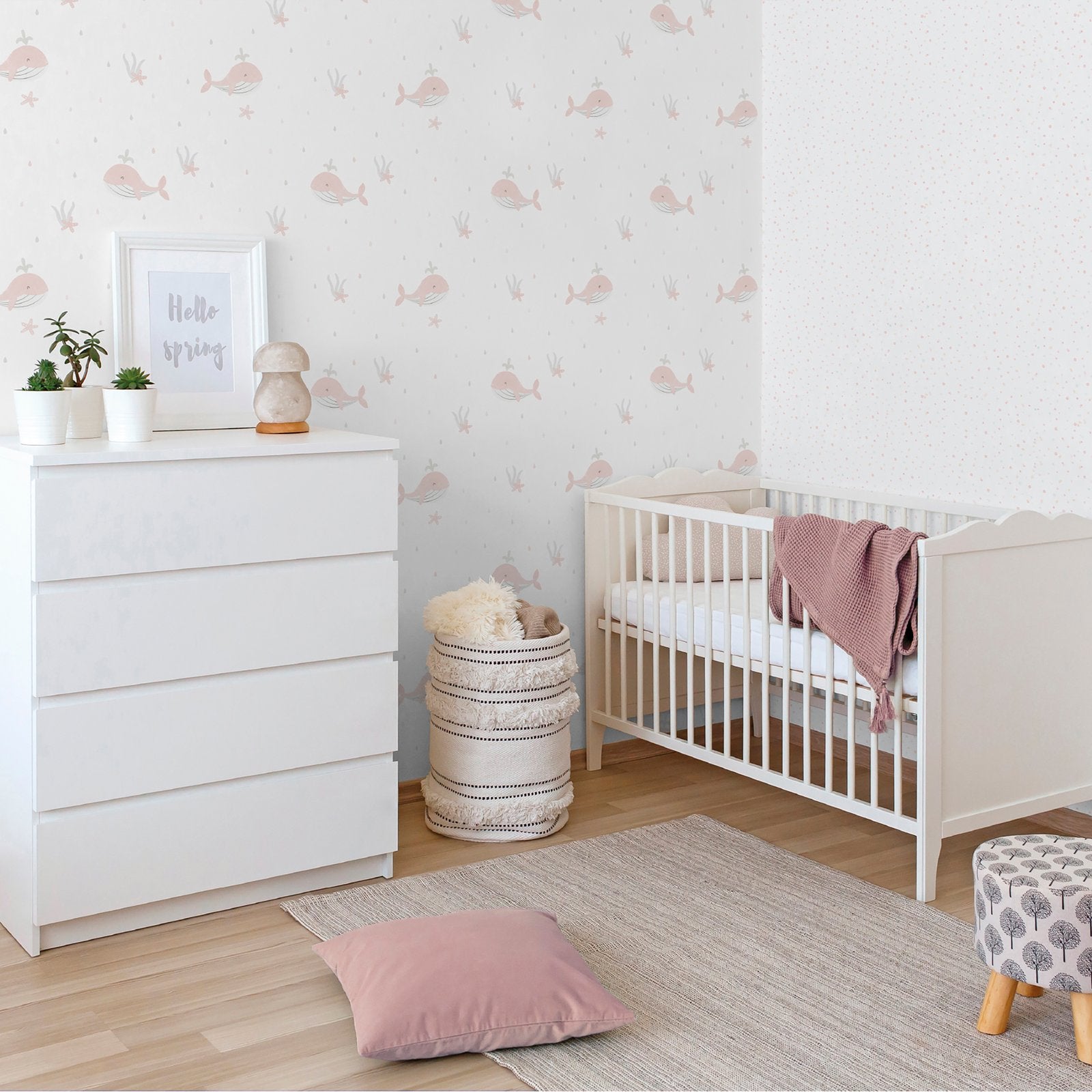 Little Whales Wallpaper in Pink color - pattern number 281-1 - by Galerie in the Bambino collection