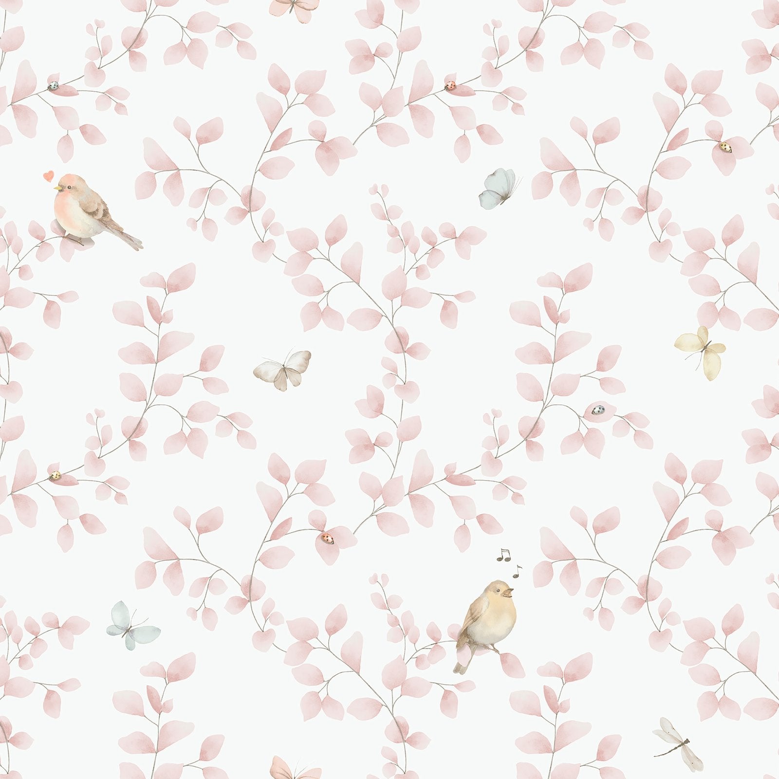 Birdy Wallpaper in Pink color - pattern number 284-1 - by Galerie in the Bambino collection