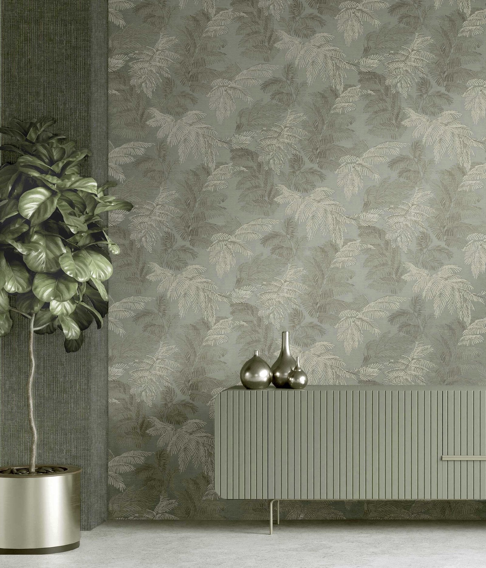PALMA THEMA wallpaper in green color - pattern number 28815 - by Galerie in the Italian Style collection