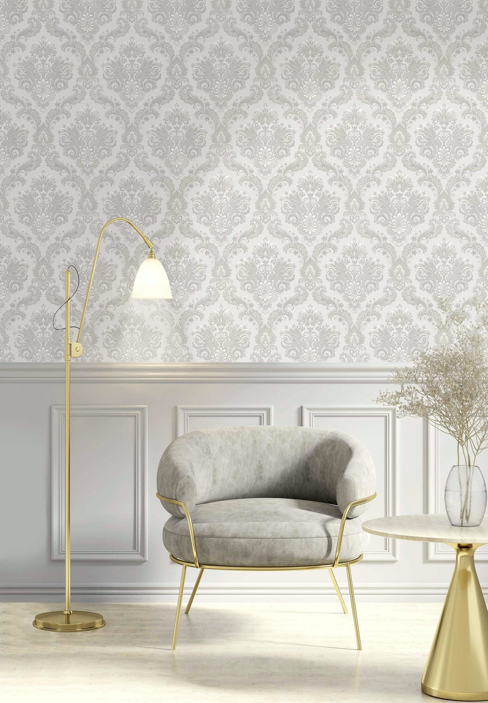 DAMASCO CAIRO wallpaper in silver grey color - pattern number 28821 - by Galerie in the Italian Style collection
