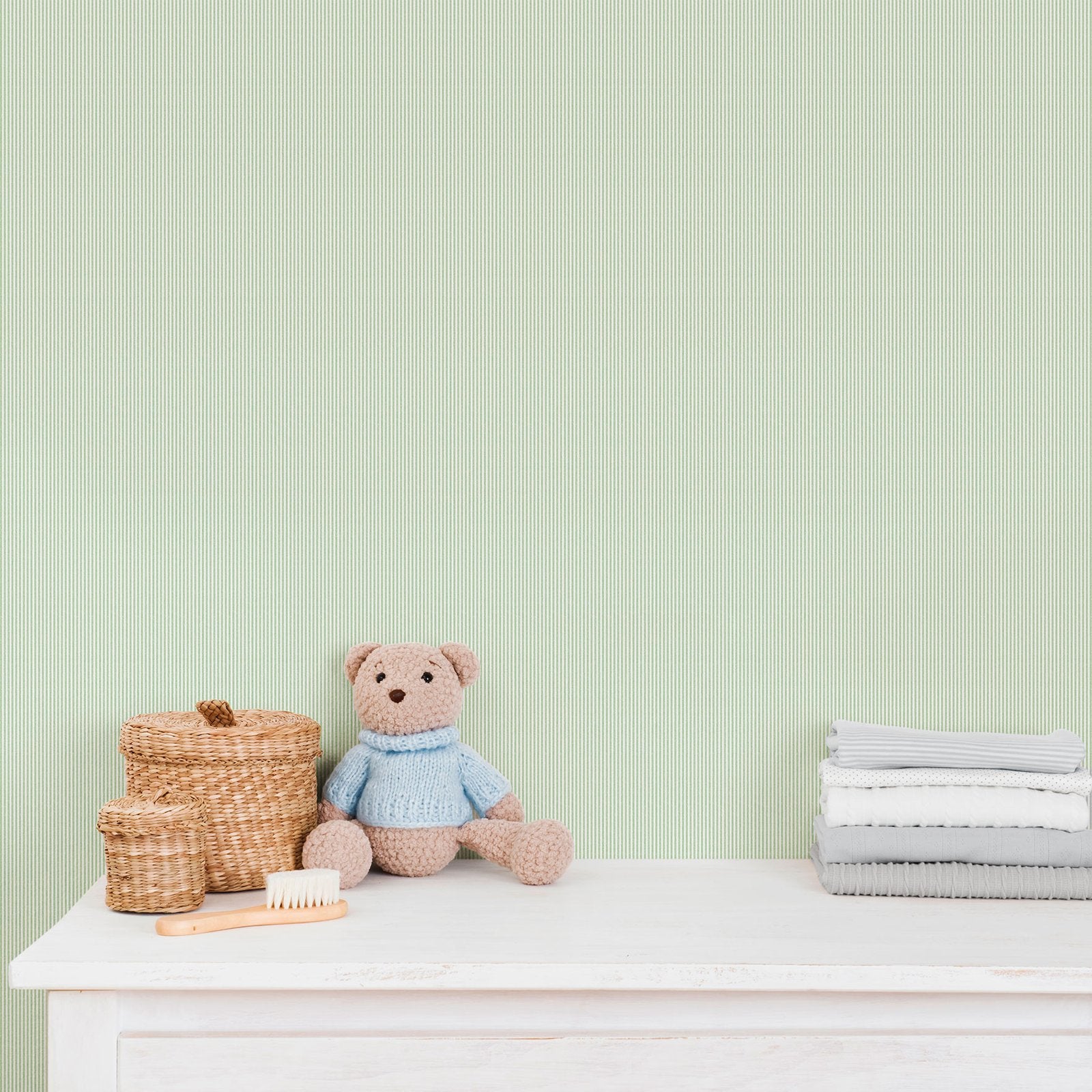 Tiny Stripes Wallpaper in Green color - pattern number 292-4 - by Galerie in the Bambino collection