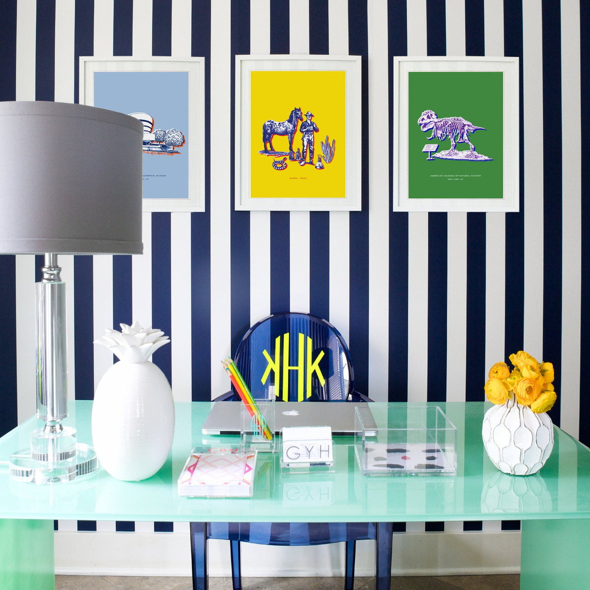 3 in Stripes Wallpaper in Navy color - pattern number KK17024_Navy_KH300 - by Katie Kime in the collection