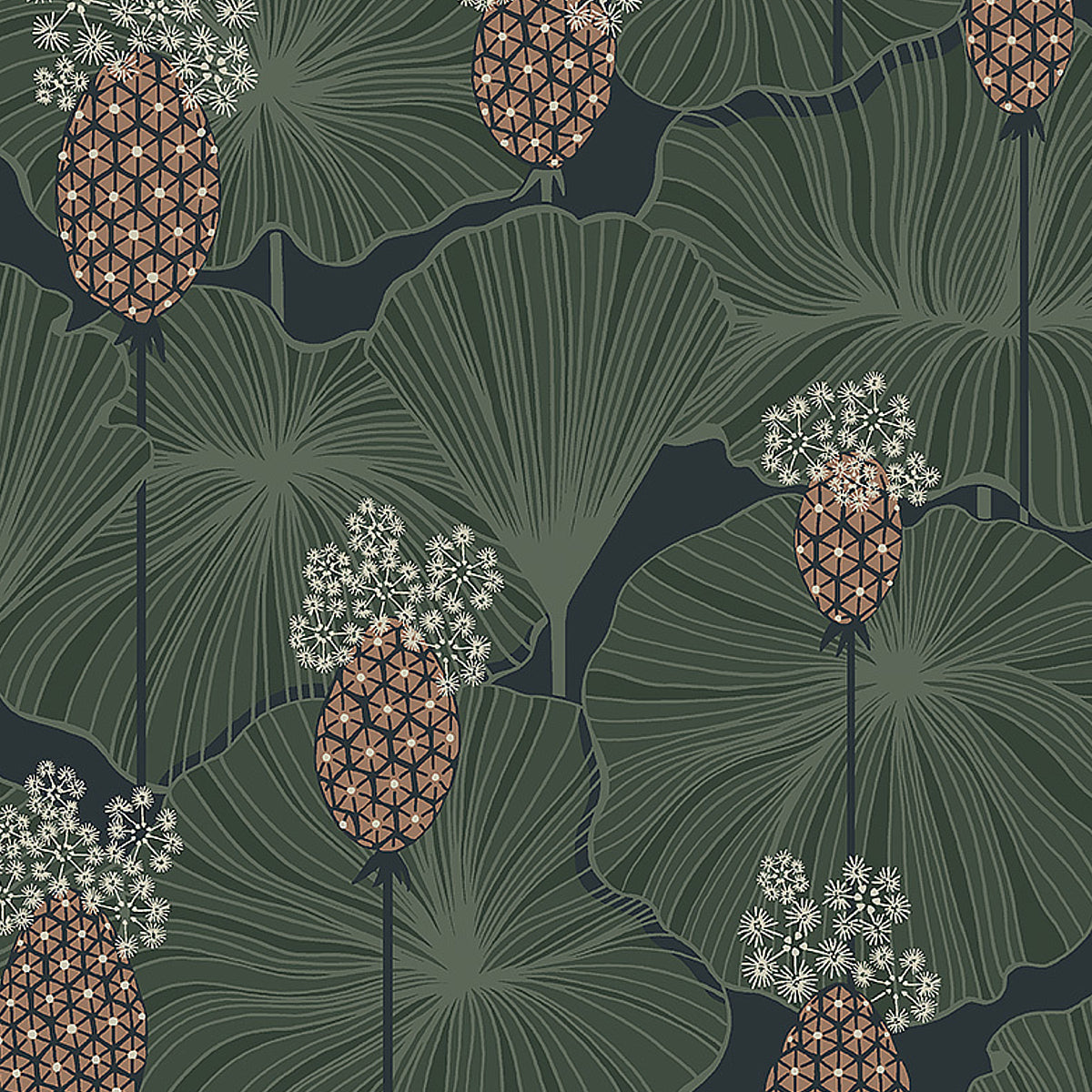 Umbrella Leaves wallpaper in navy color - pattern number 3119 - by Schumacher in the Borastapeter collection