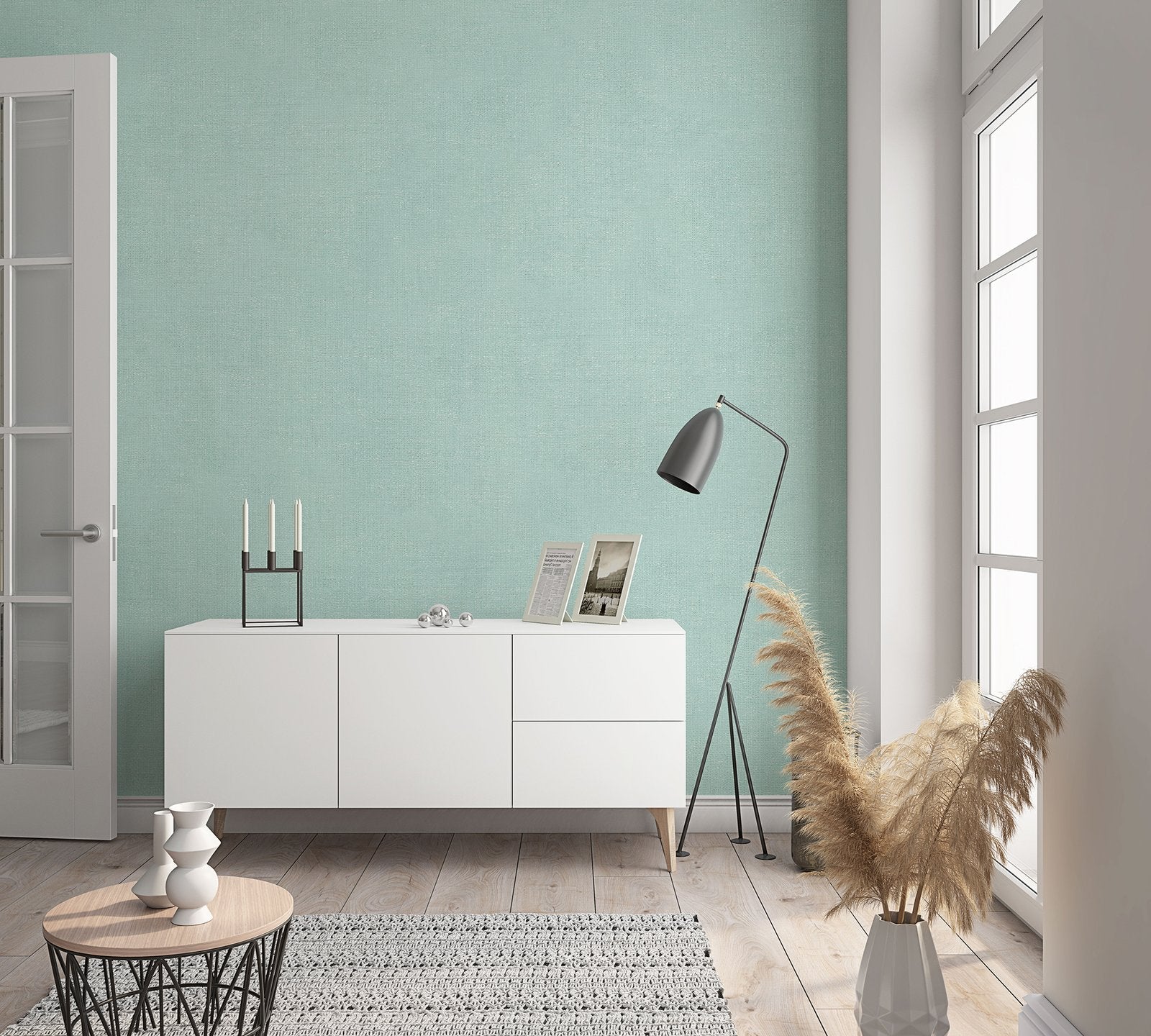 Linen Texture wallpaper in green color - pattern number 32414 - by Galerie in the The New Textures collection