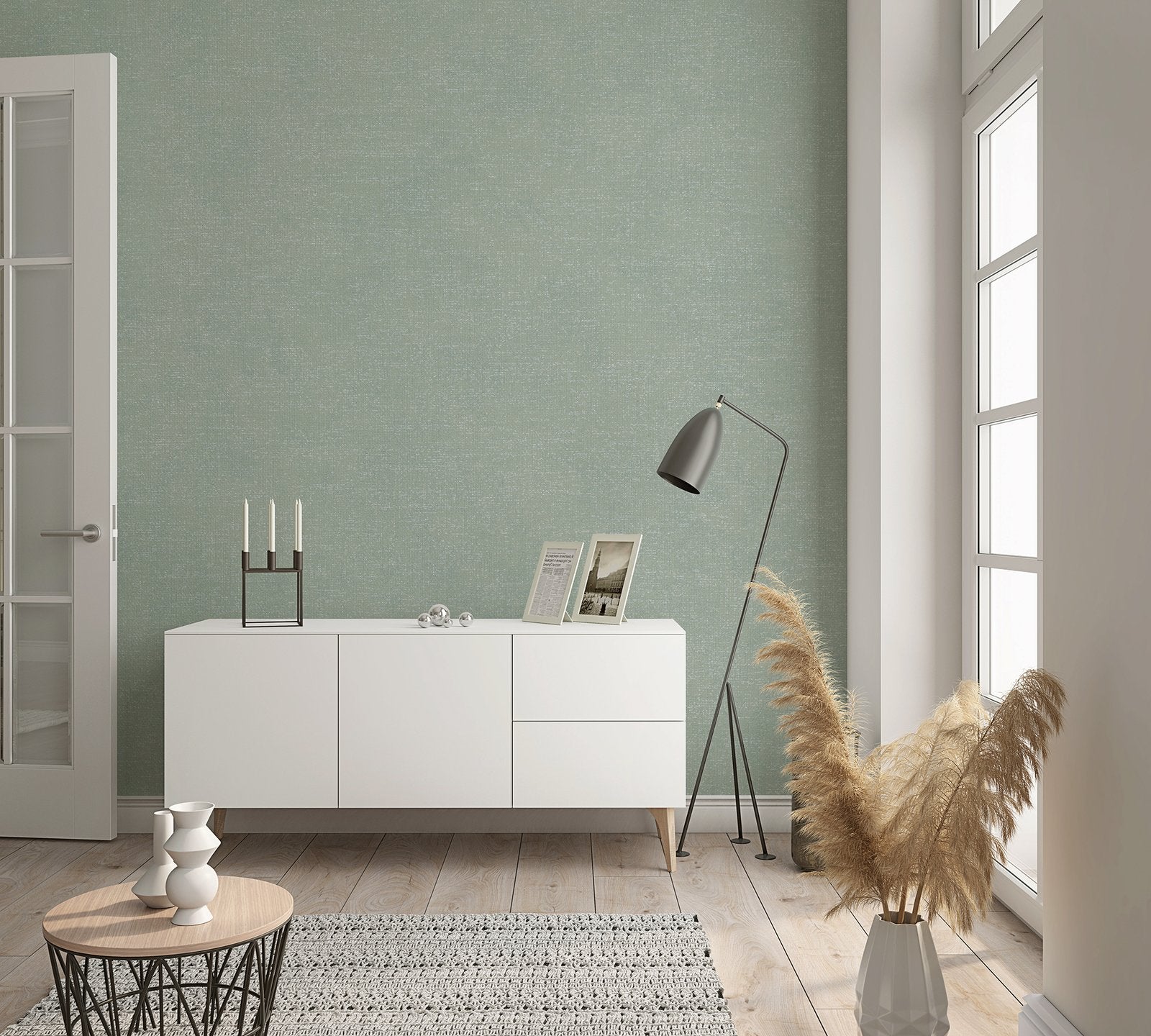Linen Texture wallpaper in green color - pattern number 32415 - by Galerie in the The New Textures collection