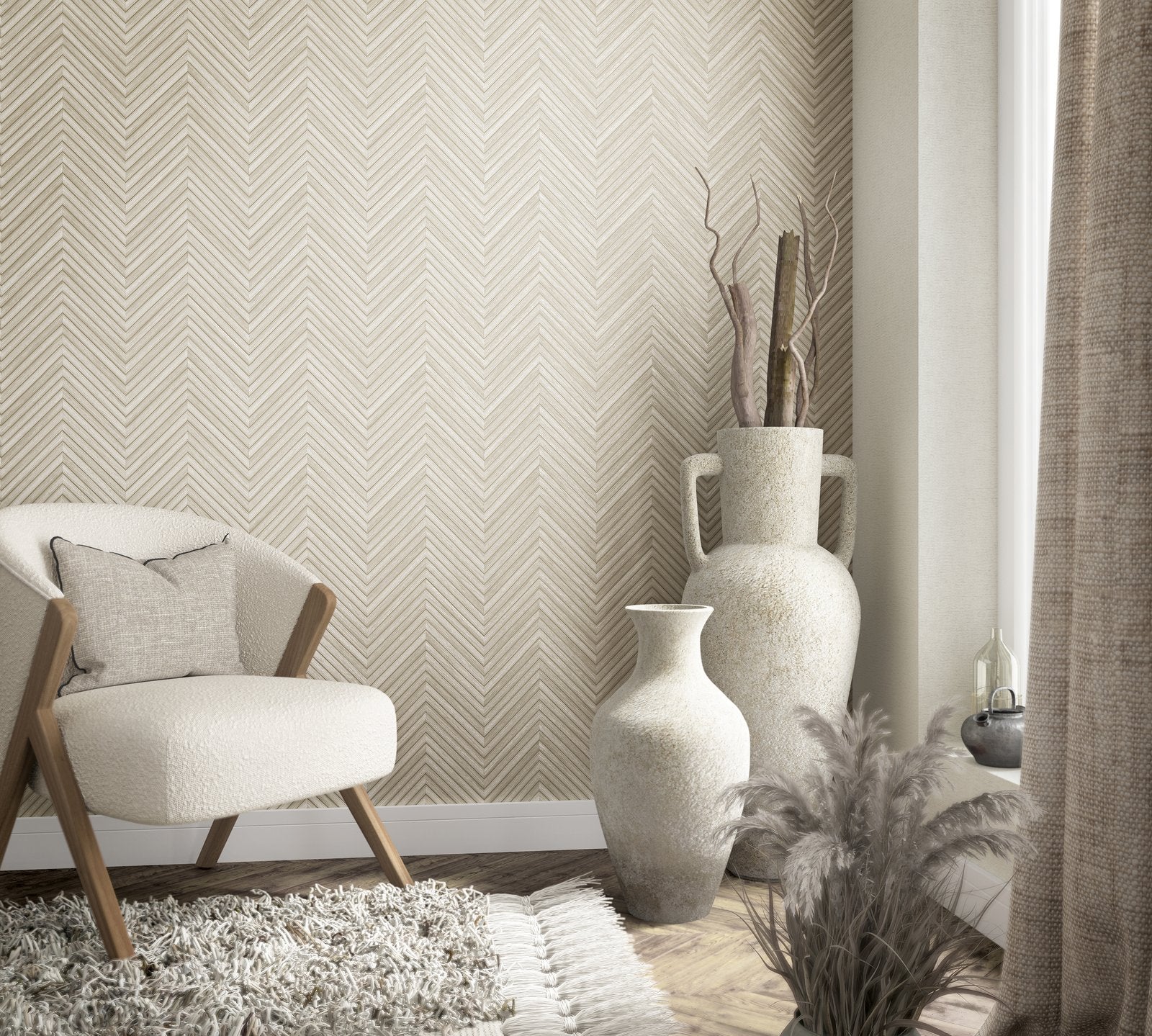 Wood optics wallpaper in beige color - pattern number 33373 - by Galerie in the The Woods and Wicker collection