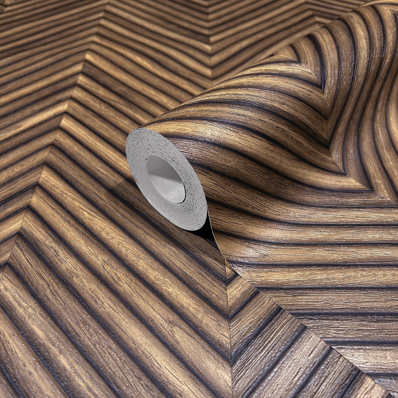 Wood optics wallpaper in bronze brown color - pattern number 33378 - by Galerie in the The Woods and Wicker collection