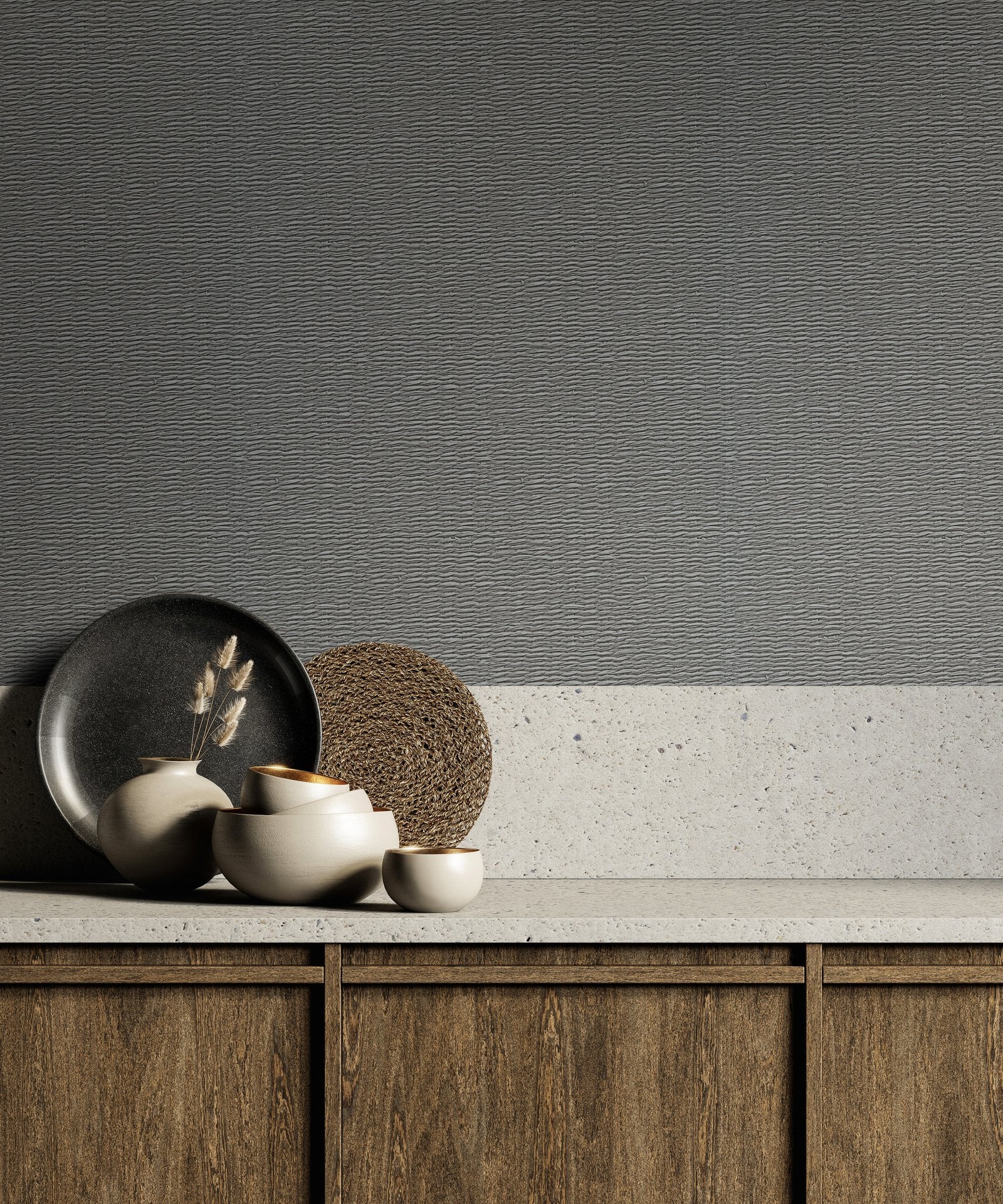Textile optics wallpaper in silver grey color - pattern number 33386 - by Galerie in the The Woods and Wicker collection