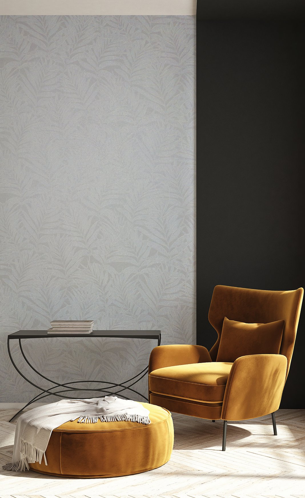 Botanical wallpaper in silver grey color - pattern number 34005 - by Galerie in the Hotel collection
