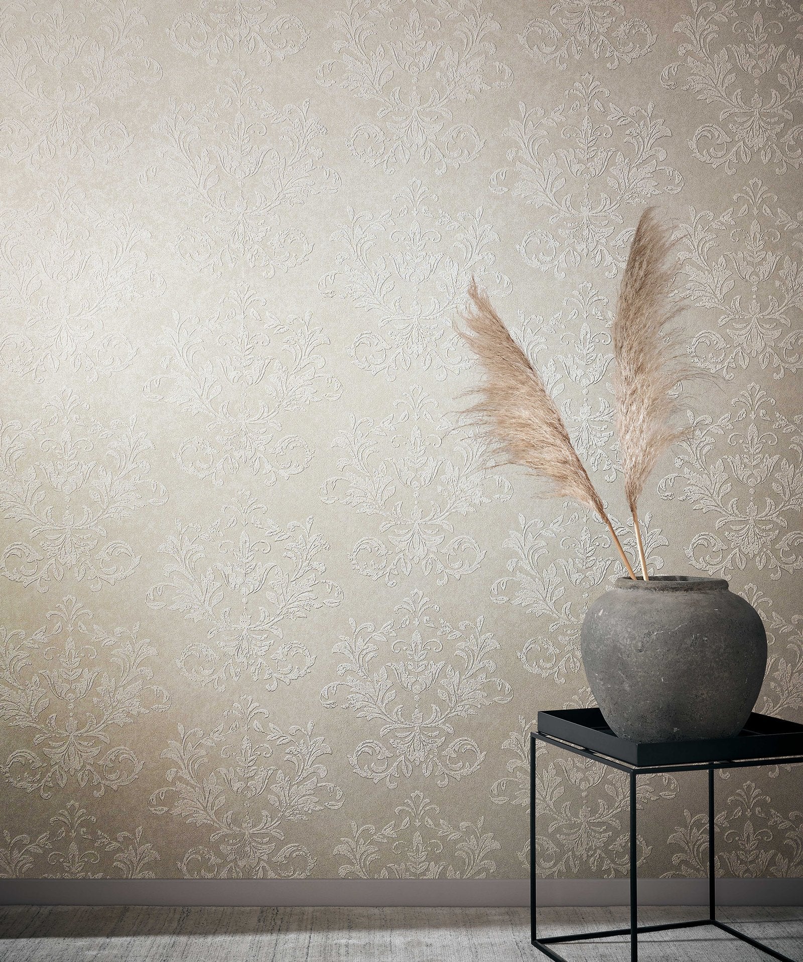 Damask wallpaper in beige color - pattern number 34011 - by Galerie in the Hotel collection