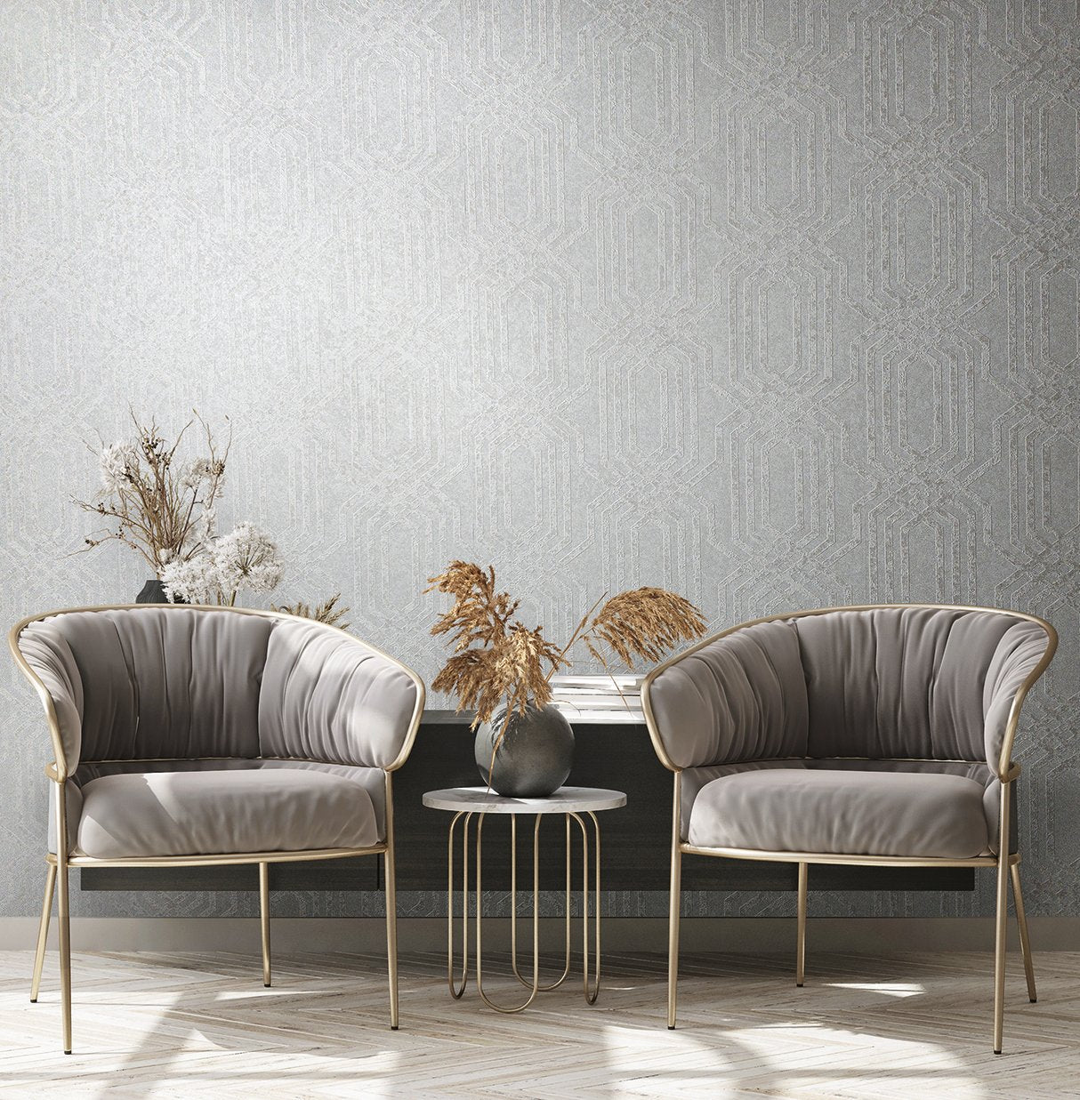 Geo wallpaper in silver grey color - pattern number 34042 - by Galerie in the Hotel collection