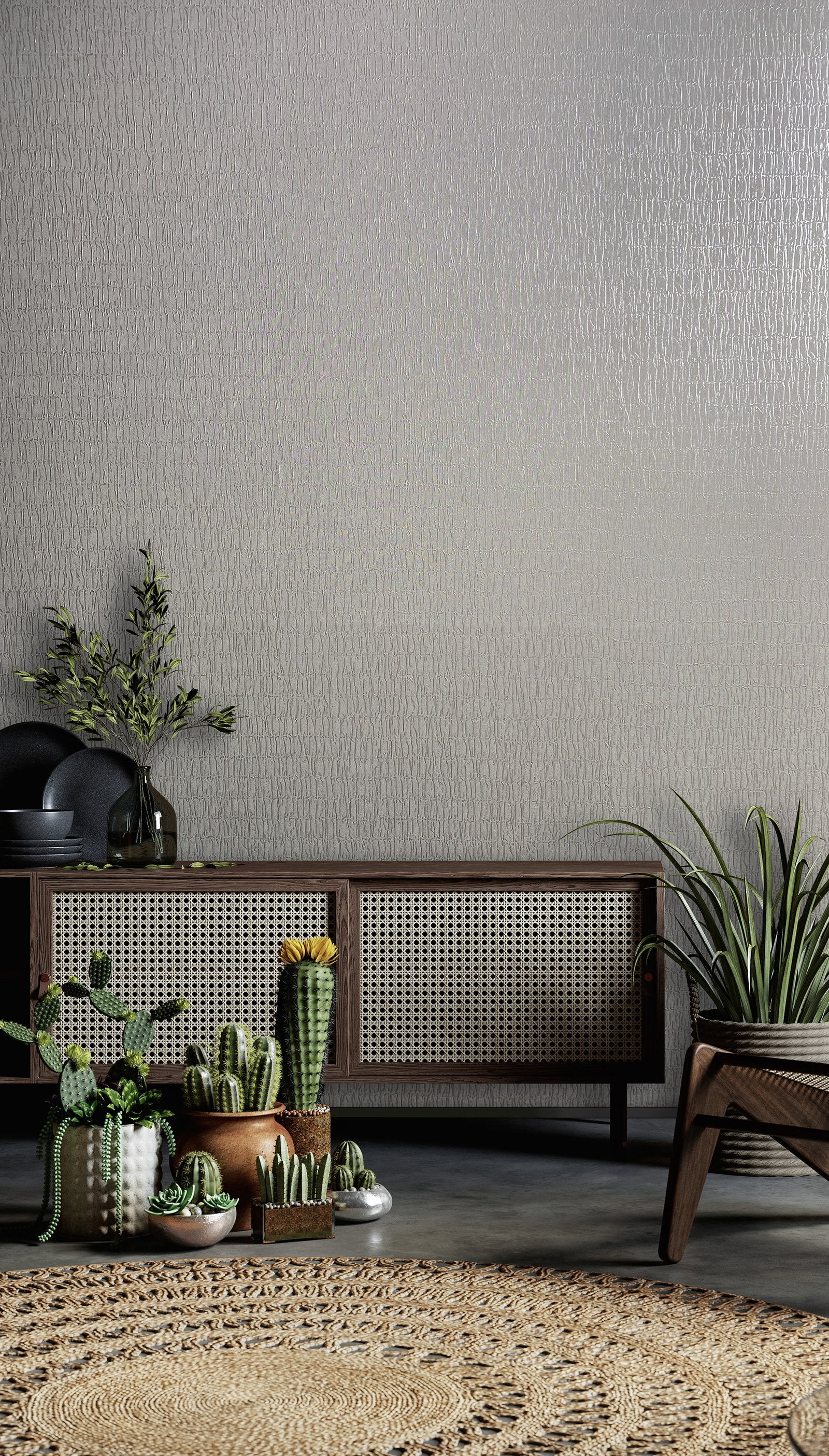 Ruche Silk wallpaper in silver grey color - pattern number 34504 - by Galerie in the Kumano collection