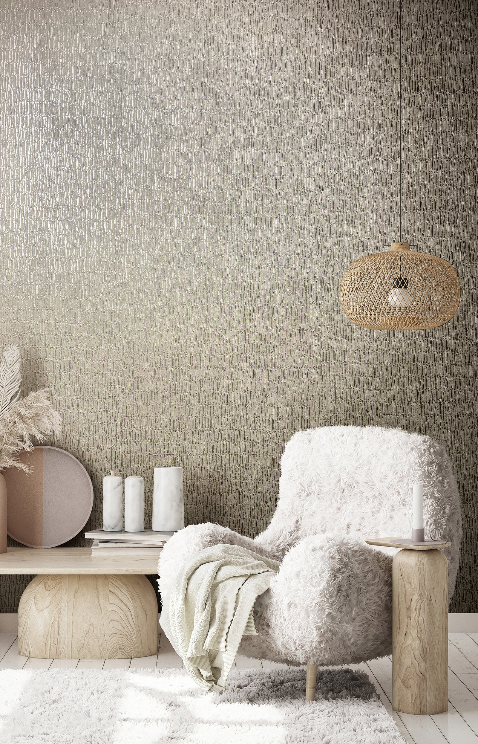 Ruche Silk wallpaper in beige color - pattern number 34505 - by Galerie in the Kumano collection