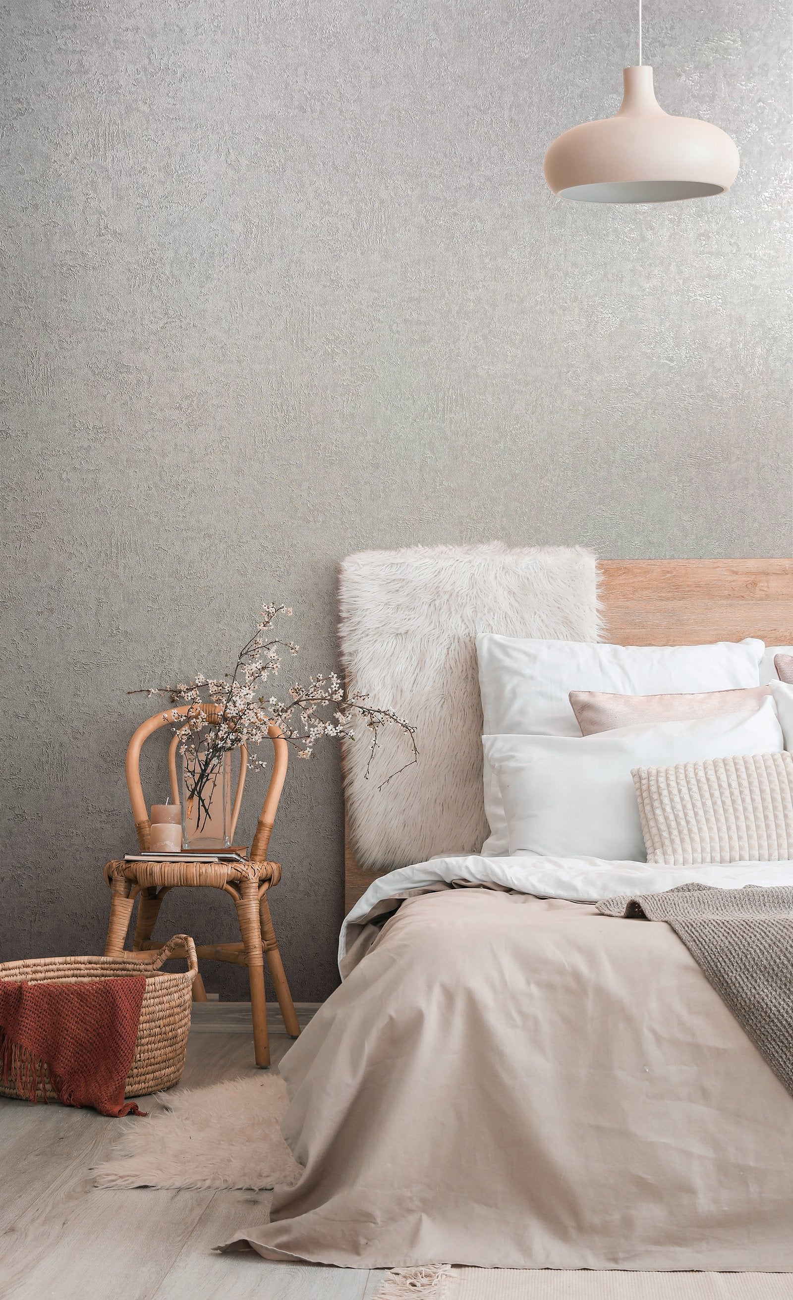 Plaster wallpaper in silver grey color - pattern number 34519 - by Galerie in the Kumano collection