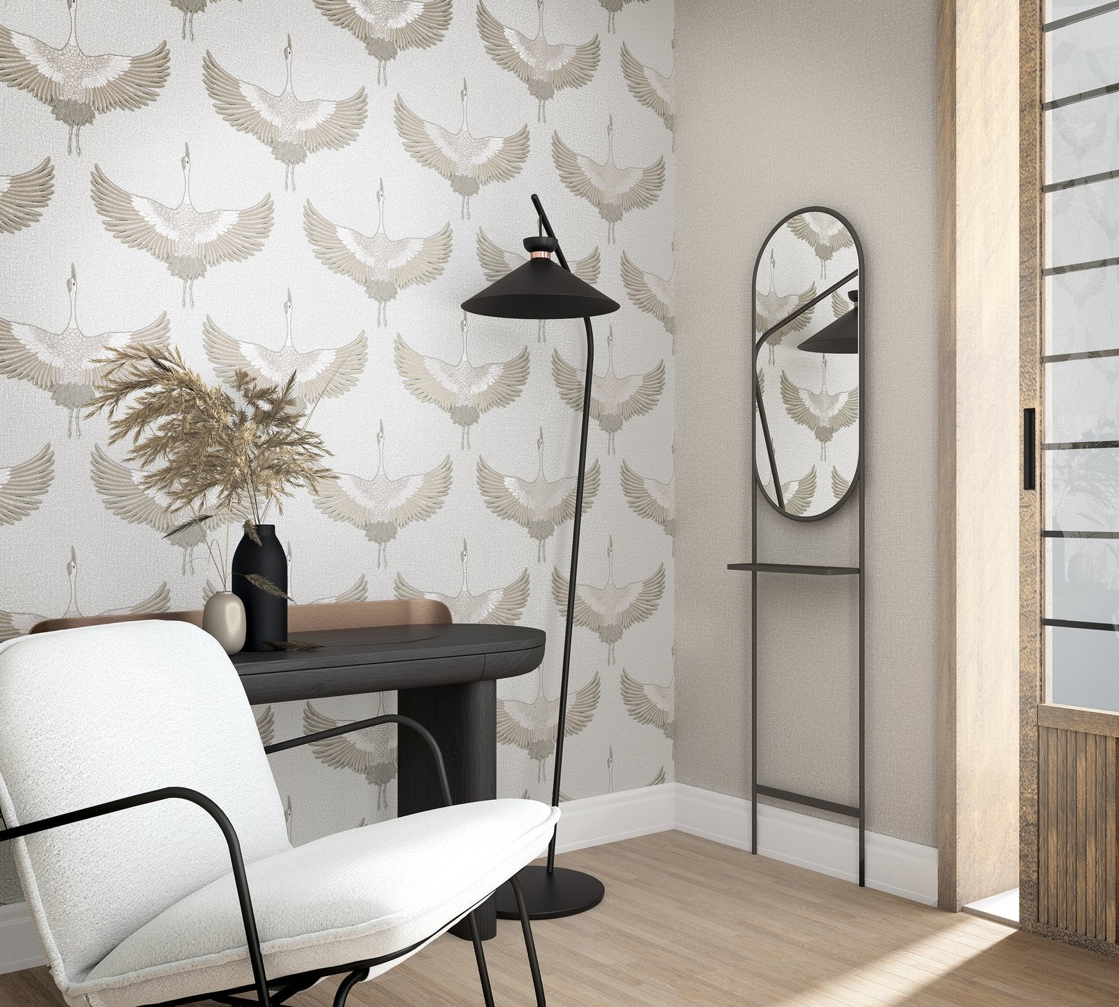 Stork wallpaper in beige color - pattern number 34529 - by Galerie in the Kumano collection