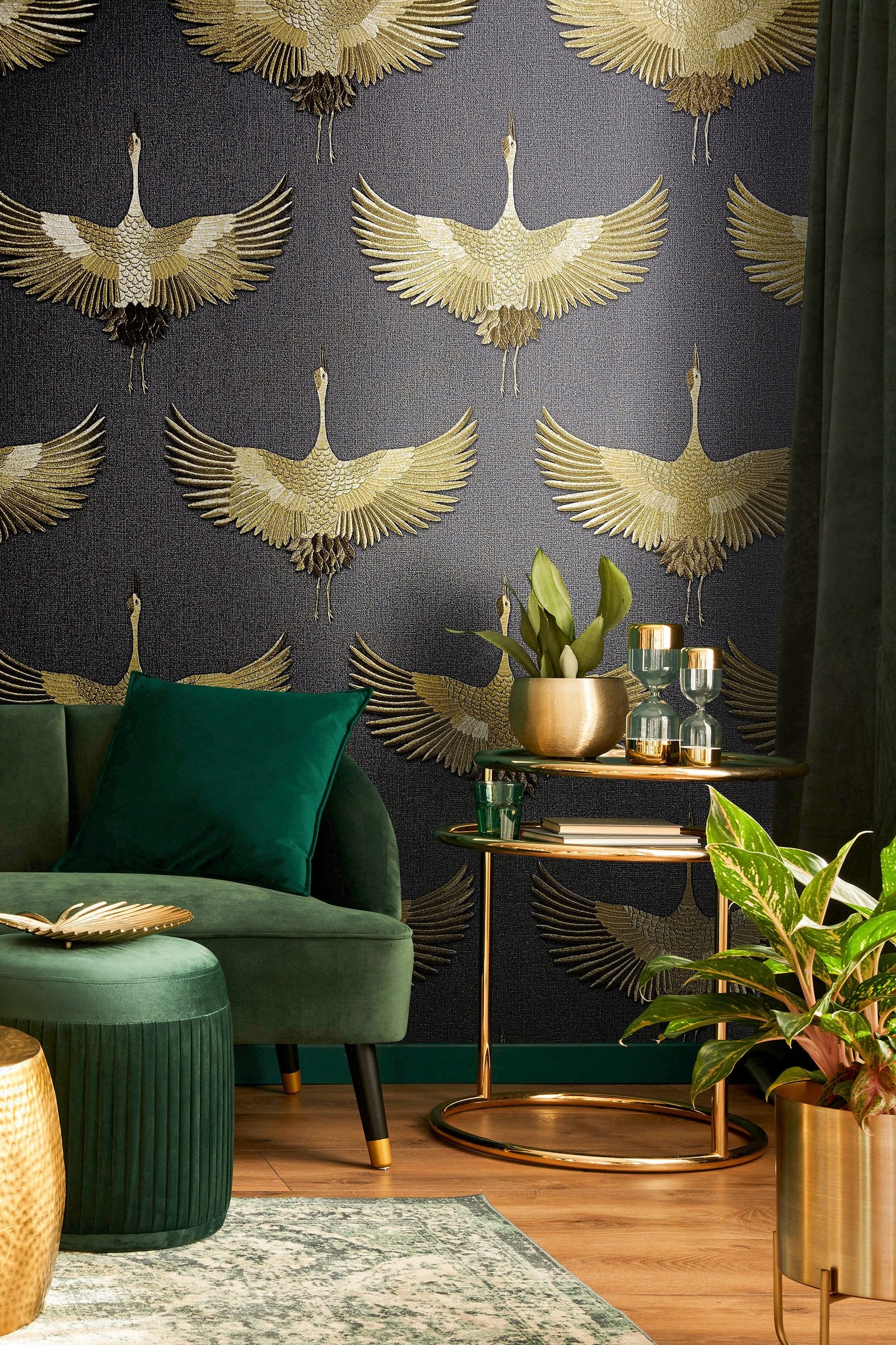 Stork wallpaper in gold color - pattern number 34532 - by Galerie in the Kumano collection