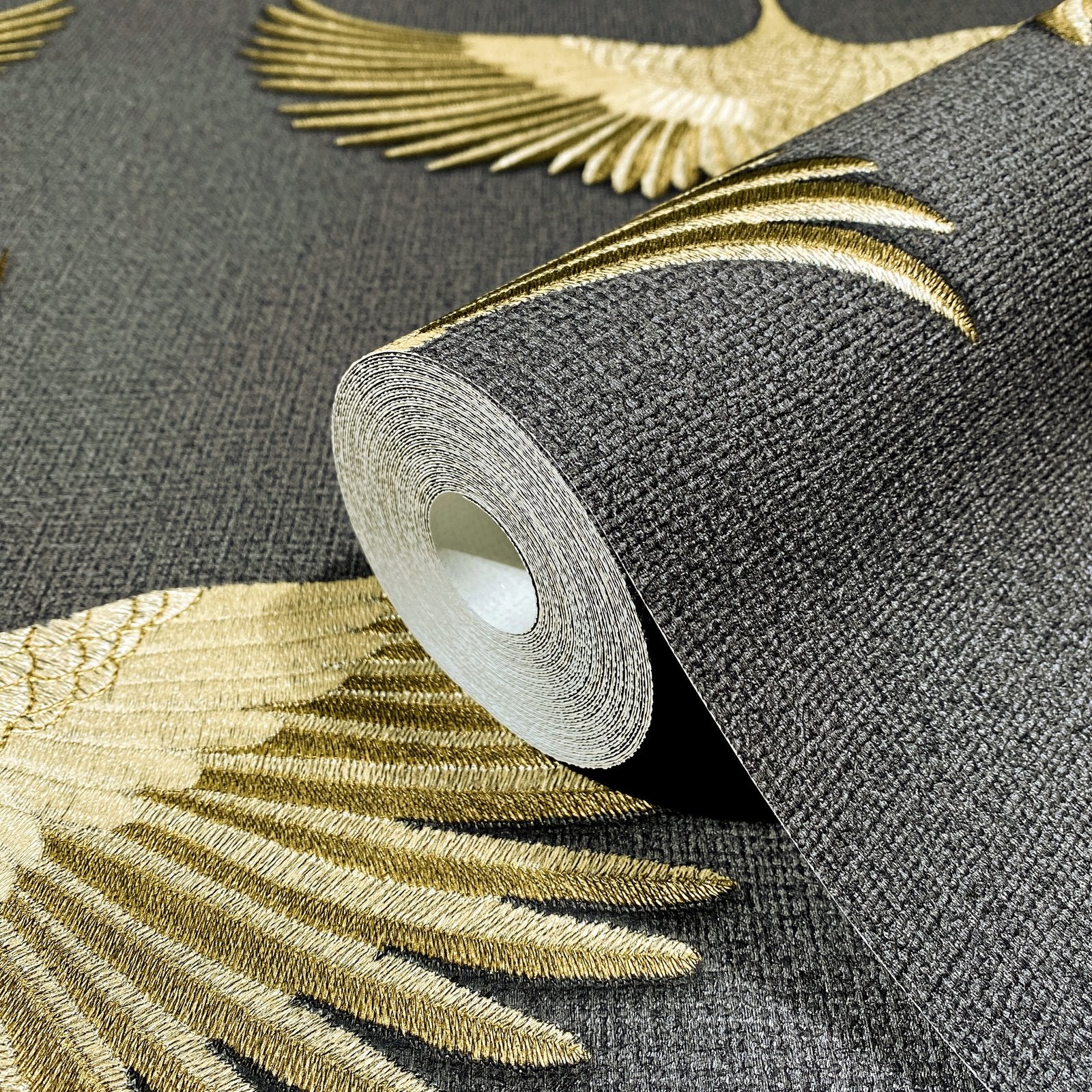 Stork wallpaper in gold color - pattern number 34532 - by Galerie in the Kumano collection