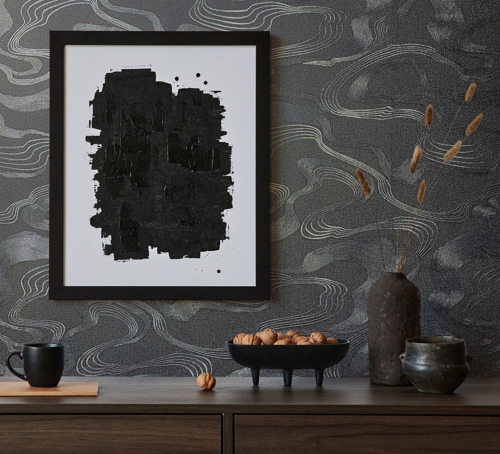 Flow wallpaper in black color - pattern number 34537 - by Galerie in the Kumano collection