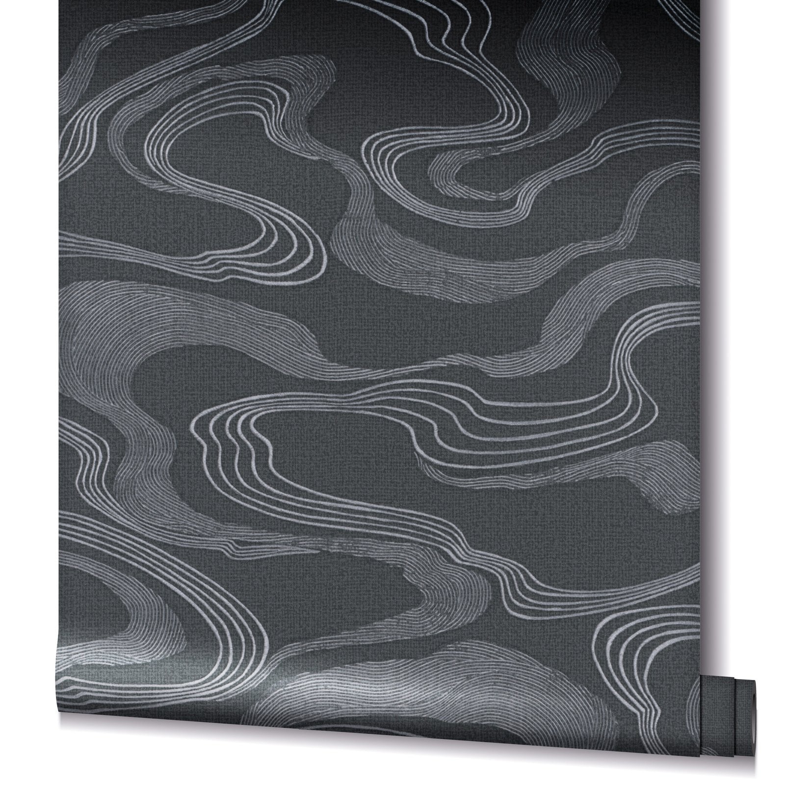 Flow wallpaper in black color - pattern number 34537 - by Galerie in the Kumano collection