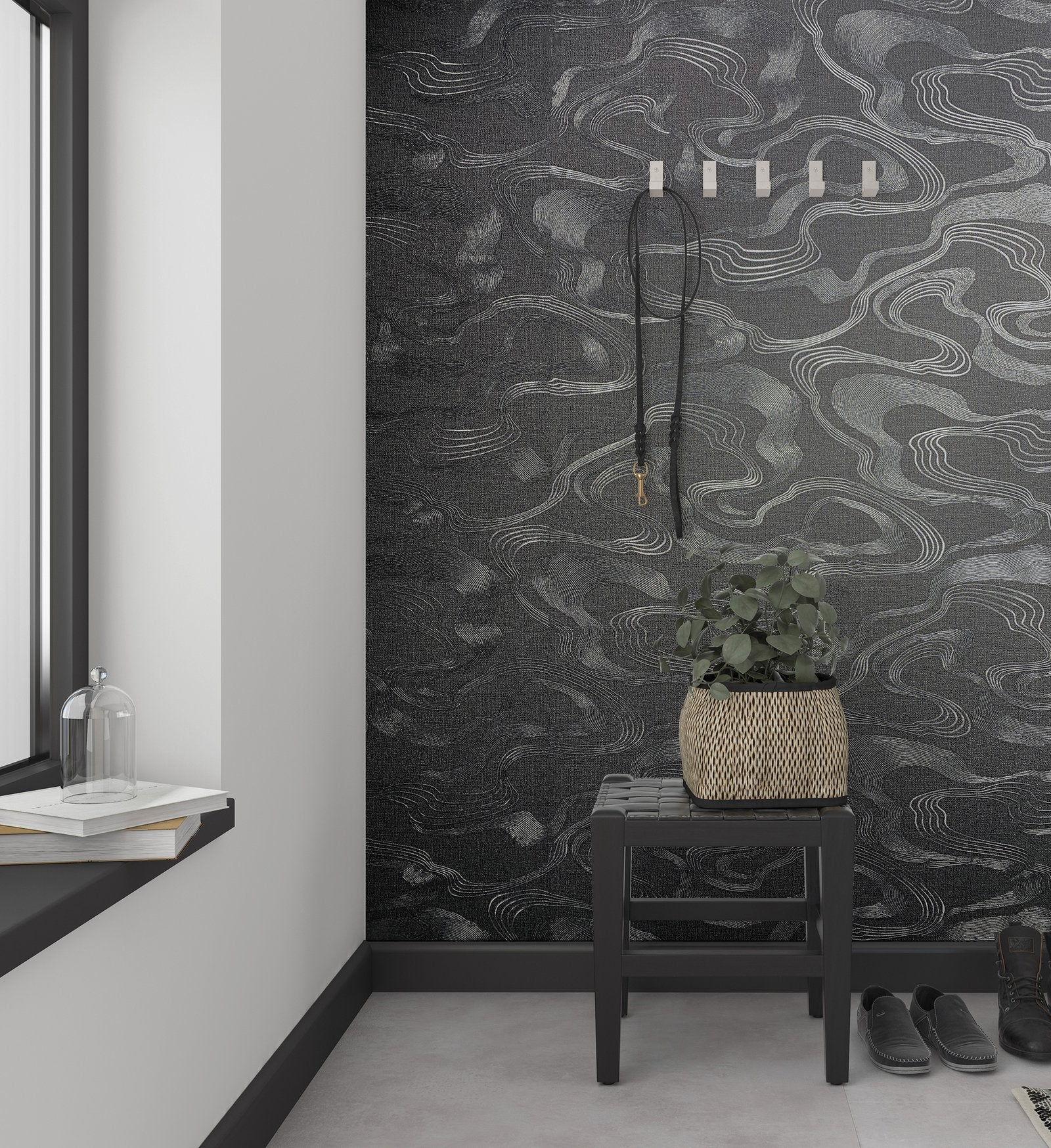Flow wallpaper in black color - pattern number 34537 - by Galerie in the Kumano collection